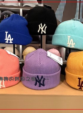 韩国代购MLB经典冷帽NY洋基队LA道奇队男女针织帽毛线帽3ABNM0716
