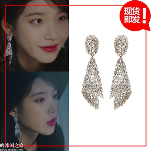 韩国blackmuse正品代购德鲁纳酒店IU李知恩同款个性水晶几何耳环