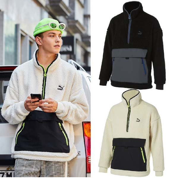 PUMA彪马韩国代购直邮19秋男女立领半拉链抓绒套头保暖卫衣928724