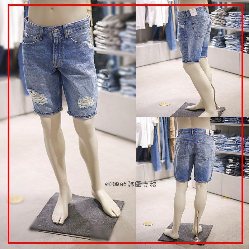 Calvin Klein Jeans 韩国代购  23夏男做旧破洞牛仔裤短裤J322791