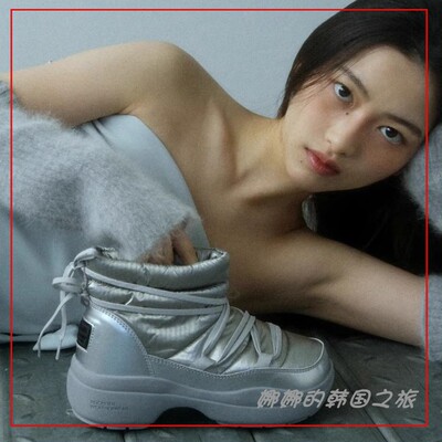 韩国代购rockfish秋冬短筒雪地靴增高5cm蝴蝶结绑带羊毛保暖棉鞋