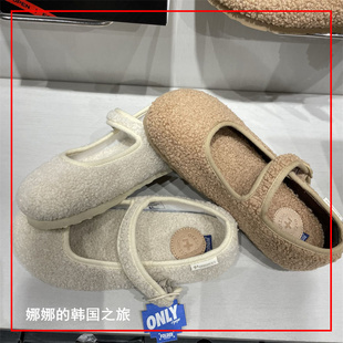 韩国直邮代购otz复古卷毛方头扣带羊羔毛丑萌鞋玛丽珍芭蕾舞鞋