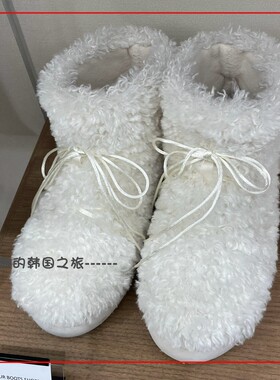 韩国代购rockfish 短款卷毛靴蓬松毛绒双排细缎带厚底保暖雪地靴