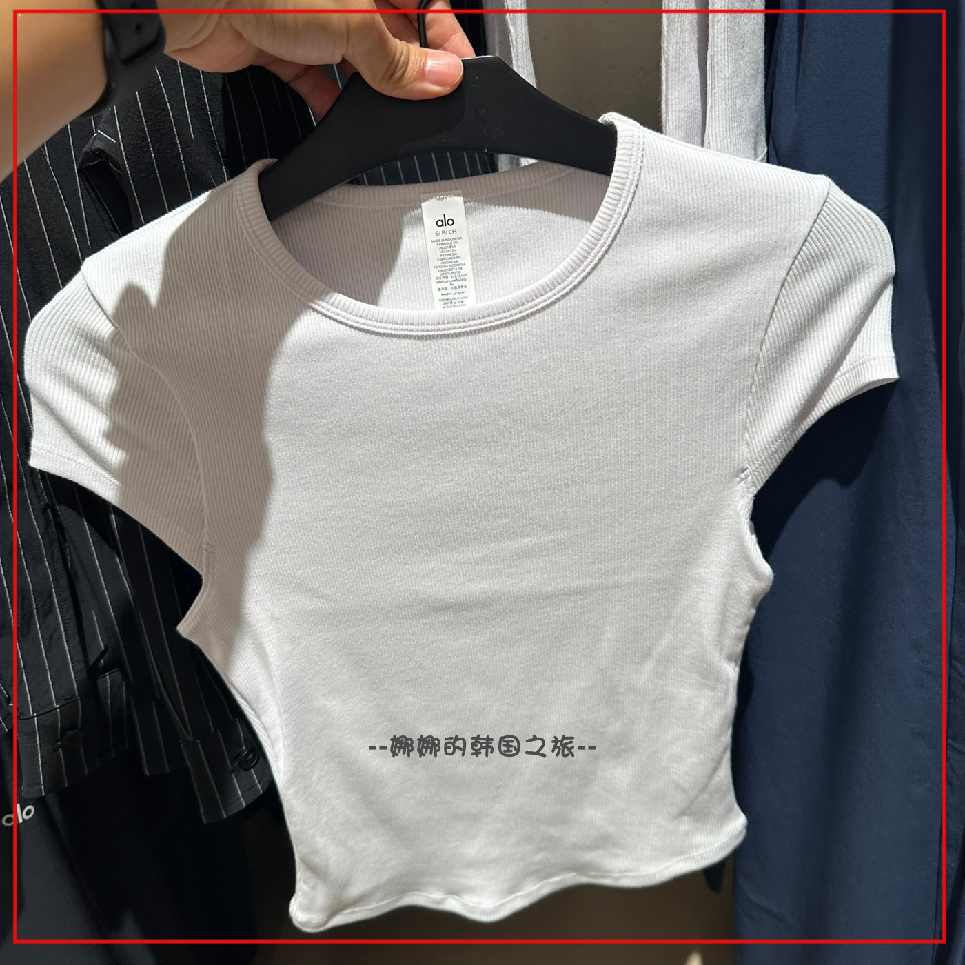 韩国代购ALO Ribbed Modal Cap Sleeve Top罗纹莫代尔短袖上衣图片