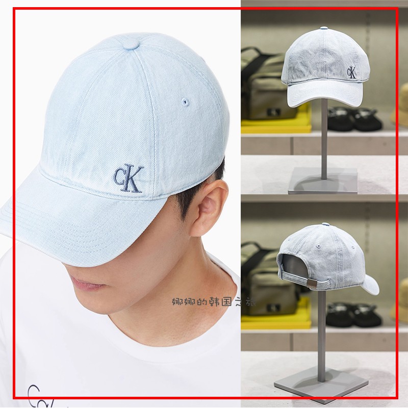 CK JEANS 韩国代购直邮23夏男女水洗蓝刺绣小标休闲鸭舌帽40W3382
