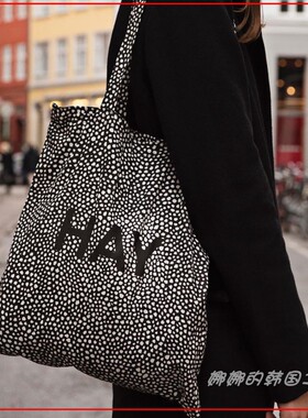 韩国代购HAY 单肩布包INS大容量帆布包手提包方形购物袋子单肩包