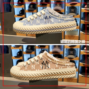 韩国代购MLB饼干鞋NY老花满标半拖鞋男女一脚蹬帆布鞋3AMUM212N