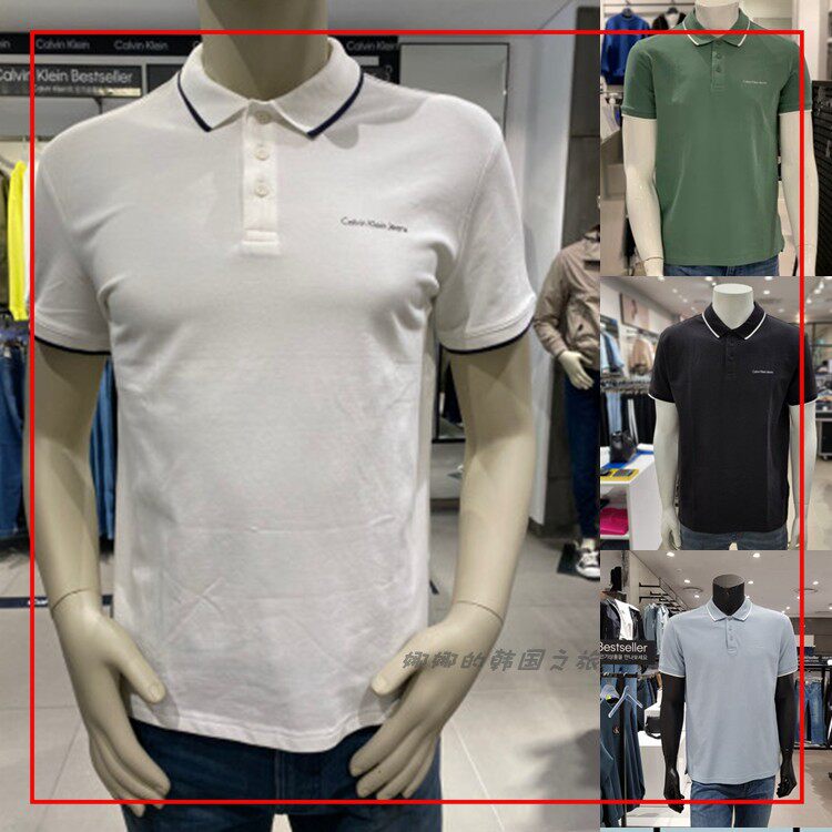 韩国代购CK JEANS男士夏季时尚潮流纯棉短袖翻领休闲T恤J320088