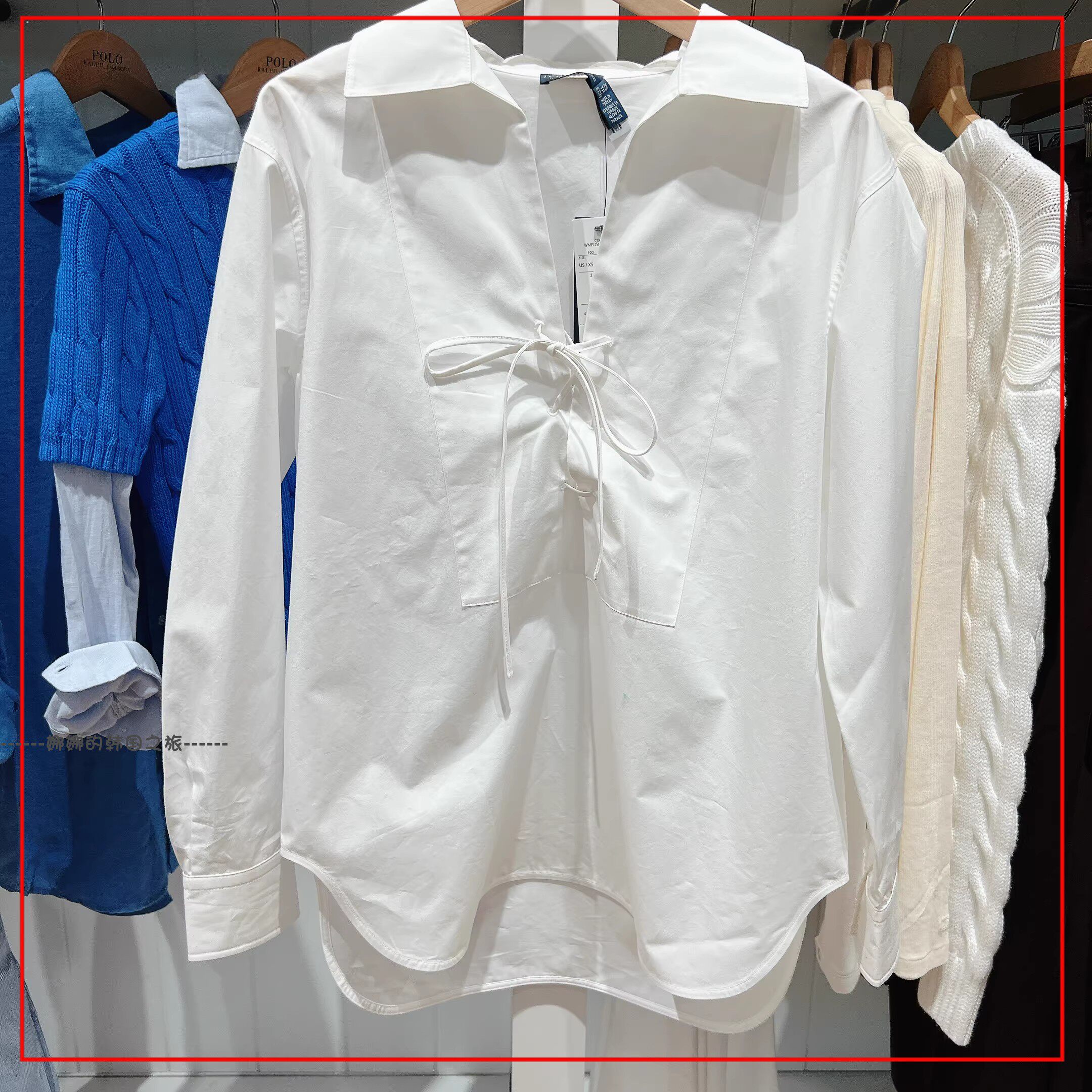韩国代购Ralph Lauren拉夫劳伦宽松系带衬衫可系带polo领衬衣