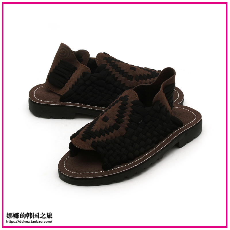 韩国巧克力色手工舒适风编织凉鞋