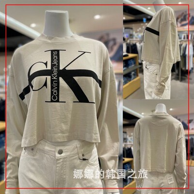 韩国直邮CK Jeans凯文克莱 22秋女大LOGO印花短款长袖T恤J219798