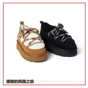 韩国代购mardi mercredi厚底雪地靴女款增高面包鞋绑带棉鞋棉靴