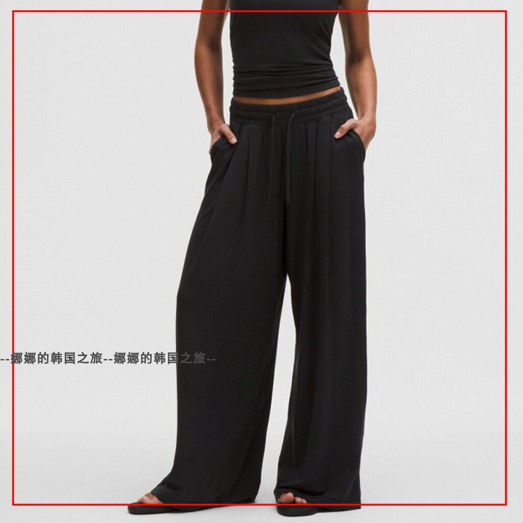 韩国代购lululemon 时尚宽松高腰百褶超阔腿裤休闲长裤女LW5JMCS