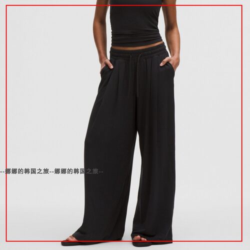 韩国代购lululemon 时尚宽松高腰百褶超阔腿裤休闲长裤女LW5JMCS