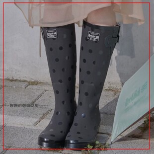 韩国代购rockfish圆点高筒雨靴 波点长筒雨鞋 甜美可爱少女靴子