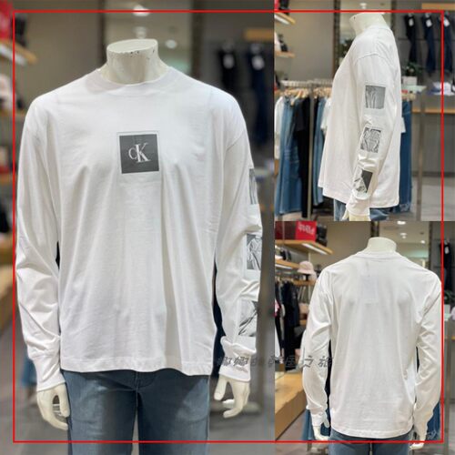 CK JEANS 韩国代购直邮 22秋男士圆领常规纯棉宽松长袖T恤J321779