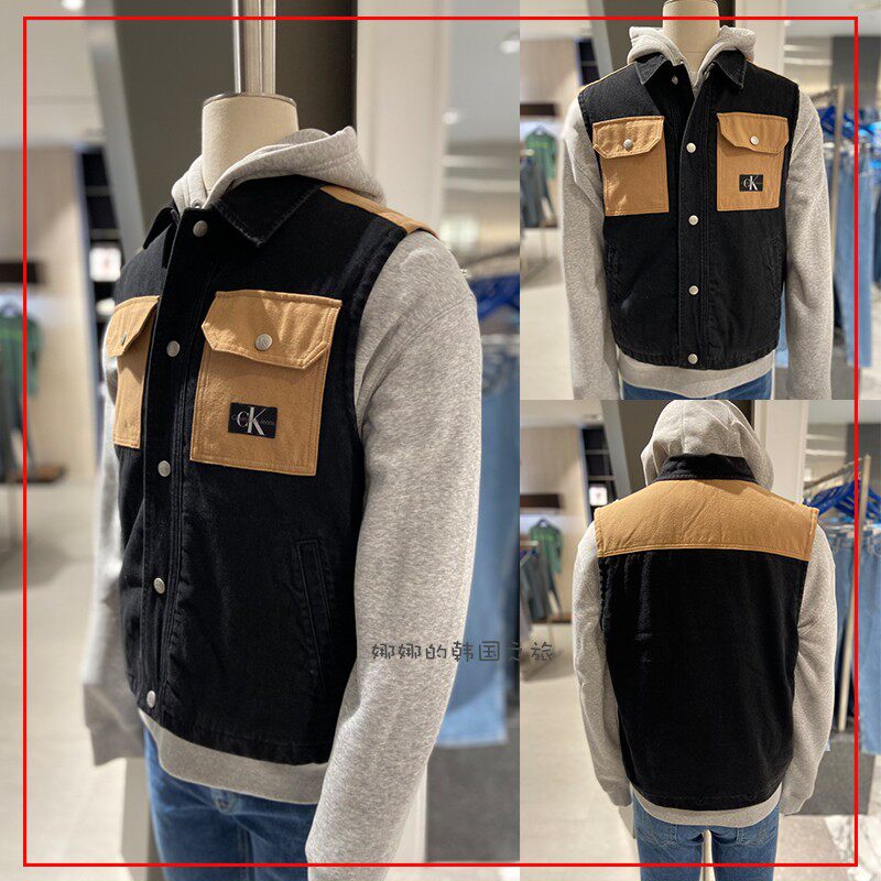 CK JENS 韩国代购直邮 23夏男多口袋拼色休闲短款牛仔马甲J324449
