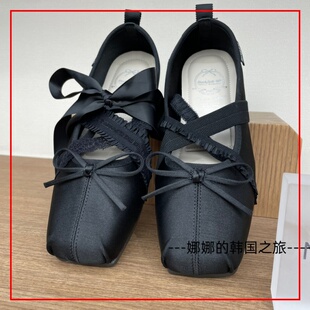 韩国代购rockfish 复古时尚芭蕾玛丽珍鞋 蝴蝶结蕾丝绑带底帮单鞋