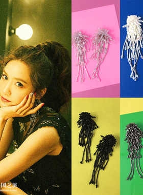 孔孝真允儿同款Fruta韩国代购正品设计师流苏瀑布串珠耳环耳夹潮