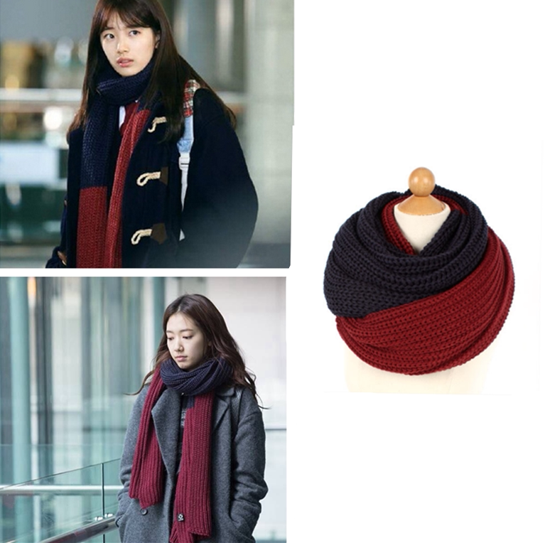 韩国代购正品围巾拼色简约男女情侣针织韩剧任意依恋裴秀智同款