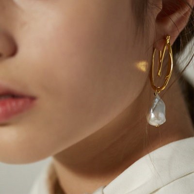 韩国正品代购vintage hollywood设计师品牌波浪圆环水滴水晶耳环