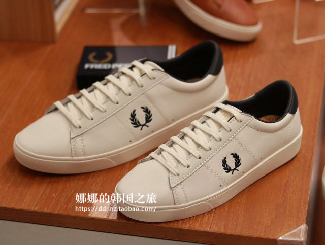韩国专柜代购直邮 fred perry 皮质小白鞋7521 男女同款情侣板鞋