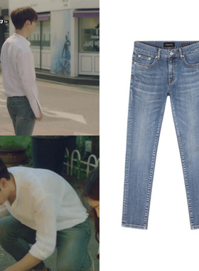 韩国正品代购直邮piece worker明天和你李帝勋蓝色水洗男士牛仔裤