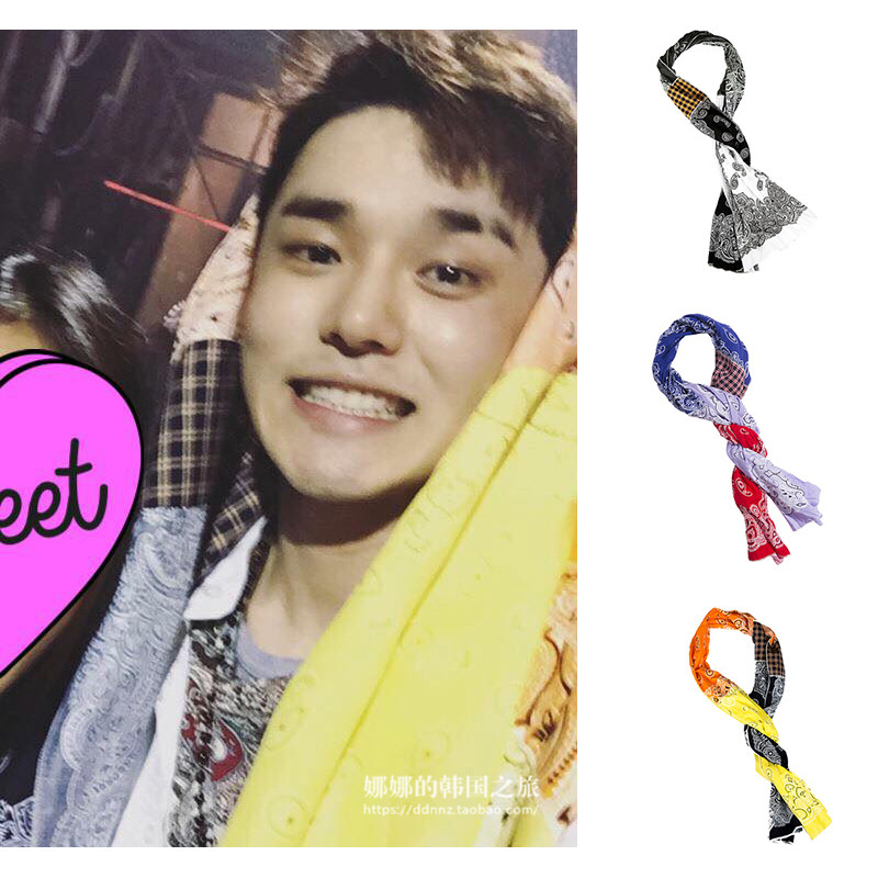 韩国代购KRUCHI正品DEAN权革同款复古韩范拼色长款丝巾围巾披肩潮