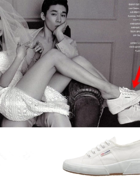 韩国代购SUPERGA手工尹胜雅同款厚底内增高情侣舒适小白帆布鞋