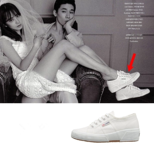 韩国代购SUPERGA手工尹胜雅同款厚底内增高情侣舒适小白帆布鞋