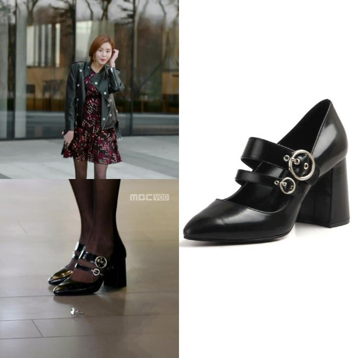 韩国正品代购直邮不夜城金宥真黑色搭扣绑带牛皮粗跟8cm高跟鞋