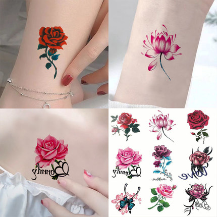【10张】纹身贴防水女持久玫瑰花脚裸锁骨ins风刺青遮疤贴纸