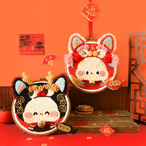 生肖蛇吉祥醒狮手工刺绣材料包