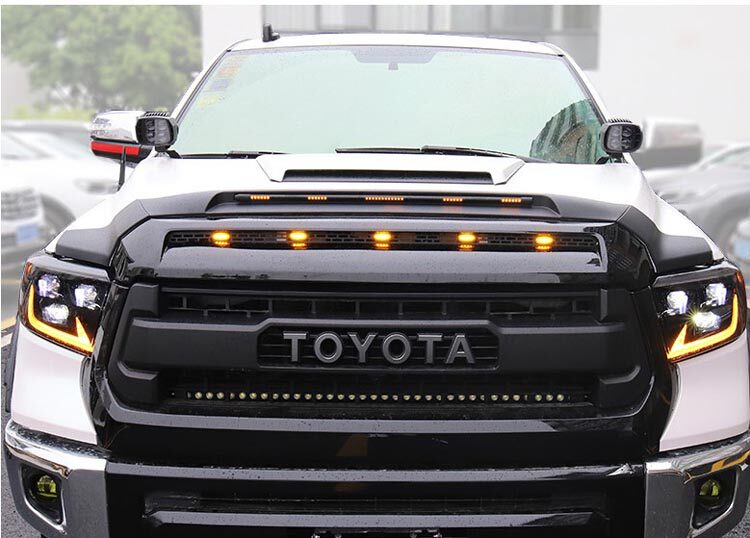 适用14-21年丰田tundra坦途带灯机盖沙石挡led转向灯昆虫挡机盖饰
