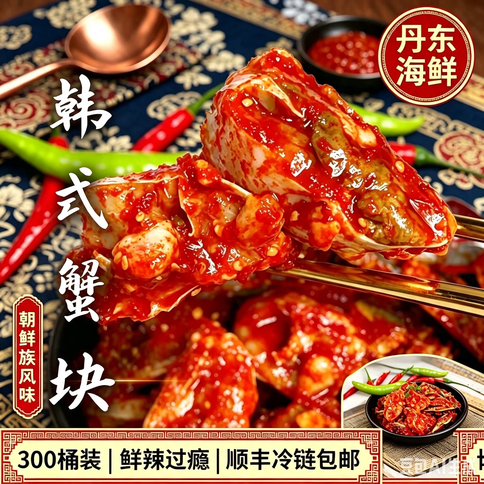 东港韩式辣酱丹东梭子蟹酱制冷冻新鲜酱蟹韩式生腌顺丰包邮