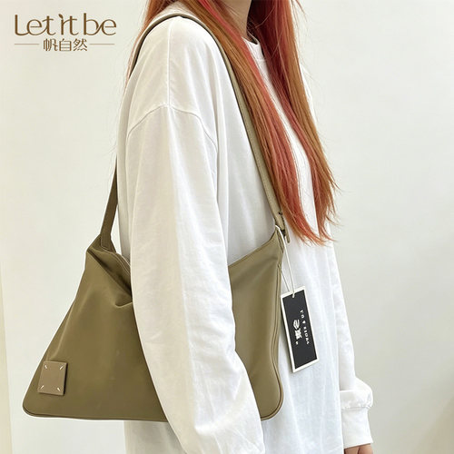 Let it be帆布单肩斜挎尼龙hobo包日常上班通勤小包