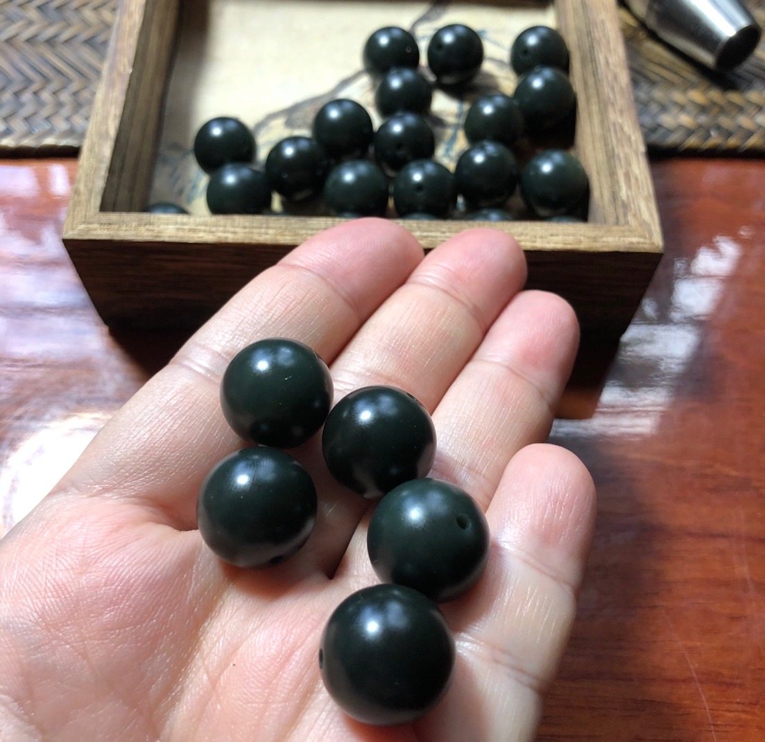 定制款珠子 塔青墨玉手串手链项链 配珠 恋玉十年李博士和田玉