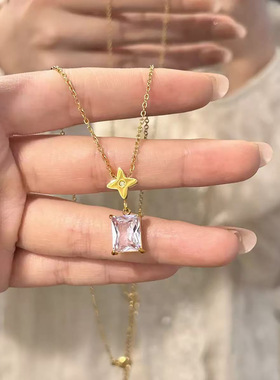 轻奢小众设计方形锆石项链女钛钢不掉色气质百搭极简感锁骨链