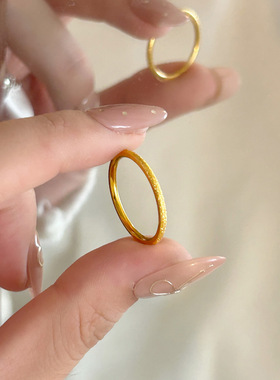 复古极细磨砂戒指钛钢真金电镀轻奢小众设计百搭冷淡风叠戴感