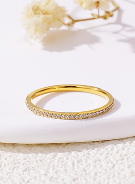 欧美ins时尚简约超细微镶锆石戒指轻奢百搭指环饰品不锈钢镀18K