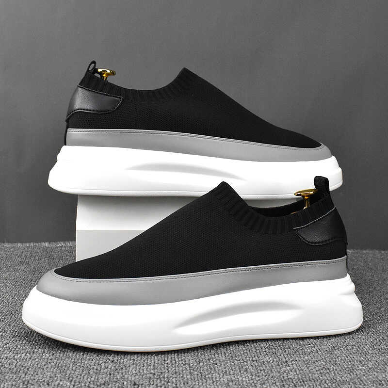 飞织鞋男款松糕鞋百搭透气黑色