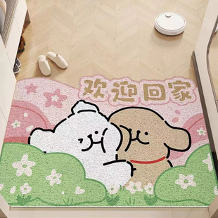 入户门地垫丝圈玄关进门脚垫线条小狗刮泥蹭土垫子门口防滑门垫