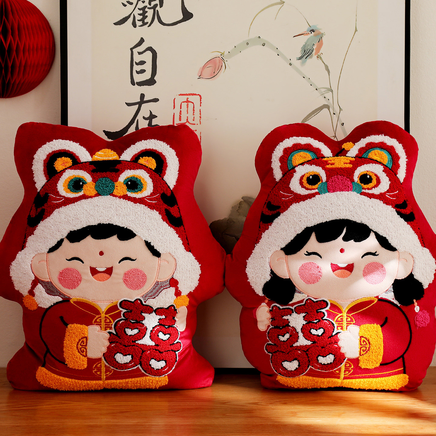 压床娃娃情侣抱枕结婚一对新款高档婚礼婚房喜娃摆件婚庆婚床公仔