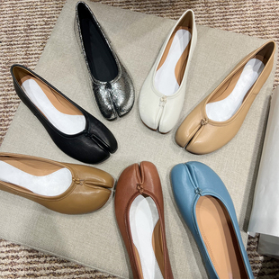 对版分趾鞋女2026春新款真皮平底tabi猪蹄单鞋一脚蹬浅口芭蕾舞鞋