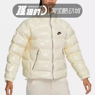 113 女子运动宽松休闲漆皮亮面保暖棉服外套FQ3575 010 耐克 Nike