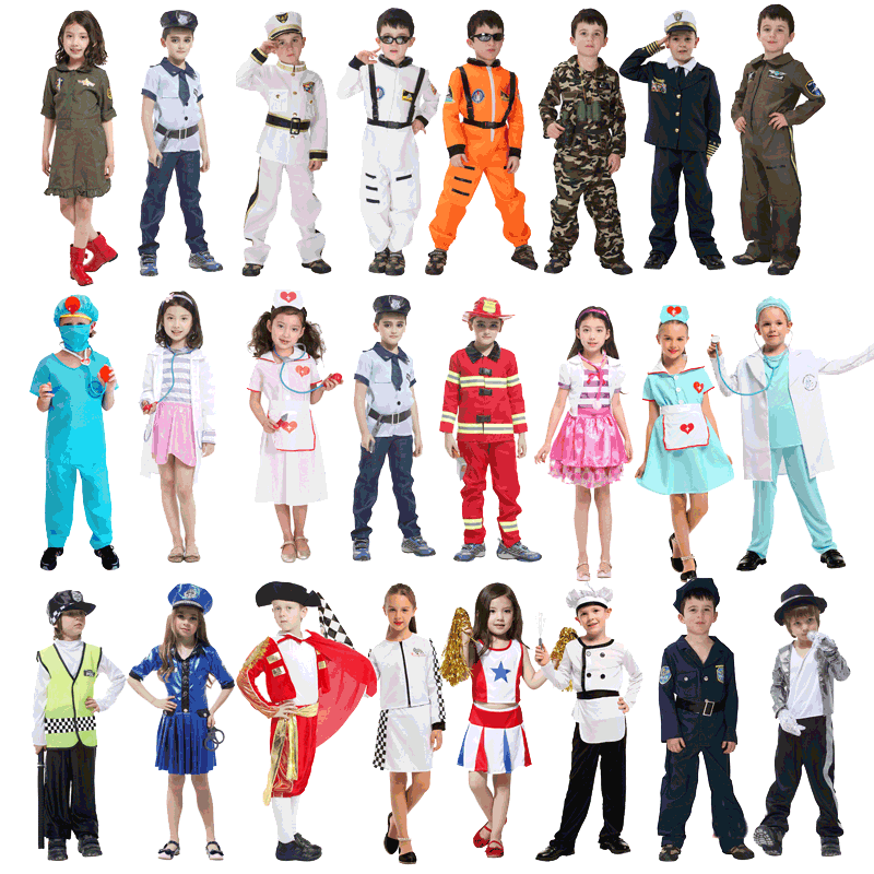 万圣节儿童服装幼儿园职业套装表演医生护士厨师飞行员cos男女童