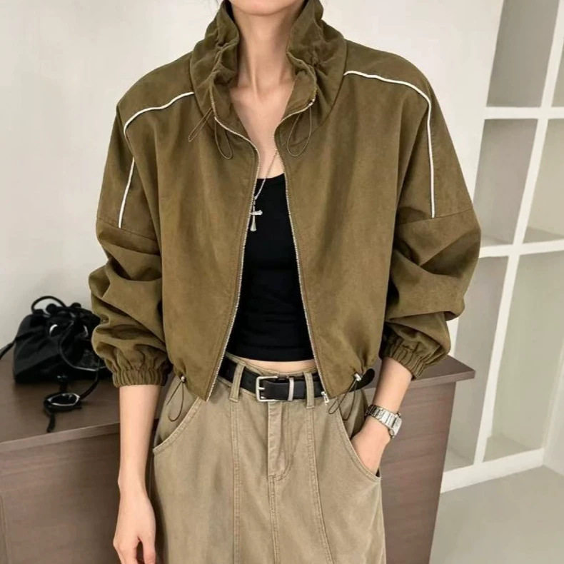 2026秋季新款韩版宽松显瘦百搭休闲立领短外套女设计感小众上衣潮