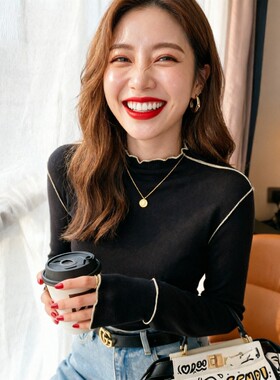 EV·女装严选双面穿德绒打底衫女保暖半高领木耳边内搭长袖上衣女
