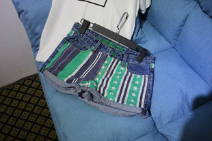 时尚拼布个性牛仔短裤 女 全棉无弹