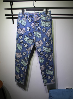 女士宽松小直筒熊熊印花裤 专柜单  包邮